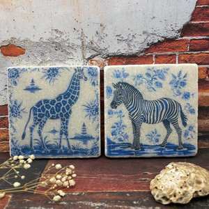 Luxury Watercolour Marble Coaster Set With Lion and <b>Elephant</b> Design Natural Stone Handmade For Home <b>Decor</b> Table Coffee Use - Product Image 4