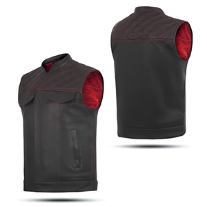 Gilet de club en cuir et denim pour motard, avec broderies personnalisées, imperméable, unisexe, grande taille, noir et marron, pour l'hiver - Product Image 3