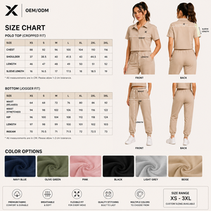 XSC Two-Piece Women's Athleisure Set: Tan Short-Sleeve Polo <b>Crop</b> <b>Top</b> & Matching High-Waist Joggers for Versatile Casual Styling - Product Image 6