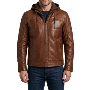 <b>Men's</b> PU Leather <b>Jacket</b> Hooded Motorcycle Slim Fit Casual Coats <b>Men</b> Autumn Winter Windproof Hat Detachable <b>Biker</b> Leather <b>Jacket</b> - Product Image 1