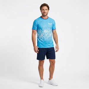 Camiseta Deportiva Azul de Manga Corta para Hombre, Diseño Sólido, Secado Rápido, Cuello Redondo, Corte Regular, Estampado Digital Frontal, Tejido de Jersey de Seda/Algodón - Product Image 2