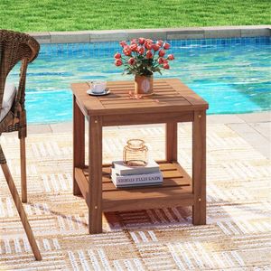 Versatile 2-Tier Wooden Side <b>Table</b> for Garden Living Room Poolside-Easy Assembly Nightstand - Product Image 2