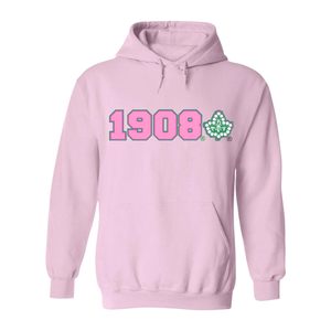   Sweat à capuche en polaire premium 1908 Ivy, pull à capuche personnalisé pour sororité grecque, vêtements pour femmes, rose clair et vert - Product Image 1