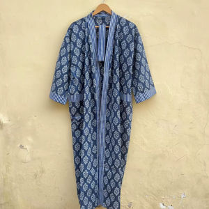 Bata Kimono de Algodón 100% Tejido con Estampado de Dibujos Animados para Mujer, Camisón de Verano Hecho a Mano, Cuello en V, Cintura Elástica, Largo Completo, ODM - Product Image 1