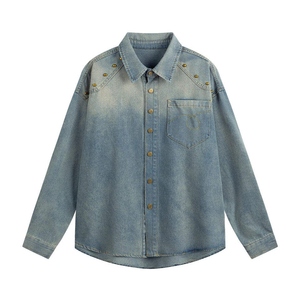 Chemise en jean décontractée chic pour femme, coupe ample, manches longues, boutonnée, style western, bleu denim - Product Image 1