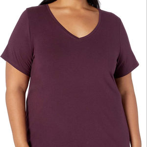 Camisetas de Cuello en V para Mujer, Tallas Grandes, Transpirables, Lisas, Teñidas, 100% Algodón, Antiarrugas, Mejor Precio, Calidad Superior, Verano - Product Image 5