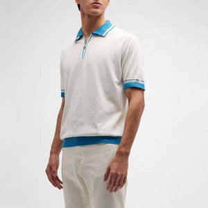 Polo Casual para Hombre 100% Algodón, Diseño Sólido con Ribete en Contraste, Cierre de Cremallera, Corte Regular - Product Image 3