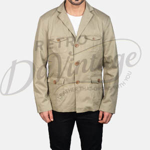 Chaqueta Safari de Algodón Caqui para Hombre, Ligera, Premium, con 4 Bolsillos, Estilo Blazer, Casual, de Verano, para Negocios, con Botones, Tipo Abrigo Utilitario - Product Image 3
