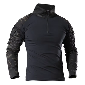 Camiseta de Hombre con Cierre de Cremallera, Color Negro Verde Oliva, Tejido Transpirable de Poliéster, Color Sólido, Diseño con Bolsillo Frontal con Logotipo, Corte Regular - Product Image 4