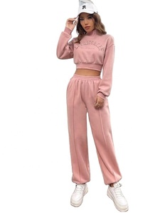 Conjunto de Sudadera Corta con Cuello Alto y Hombros Caídos Estampada de Fácil Uso y Pantalones de Chándal para Invierno, con Logotipo Personalizado, Servicio OEM, MOQ Bajo - Product Image 2