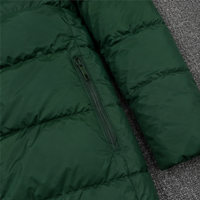Manteau long à capuche unisexe vert uni, chaud et décontracté pour l'hiver, avec fermeture éclair sur toute la longueur des manches, en tissu polyester standard.