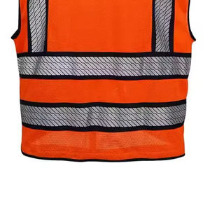 Chaleco de Seguridad Reflectante Naranja para Hombre, Ropa de Trabajo Transpirable de Poliéster con Bolsillos, Cierre de Cremallera con Cuello en V, Ropa Exterior Informal - Product Image 4