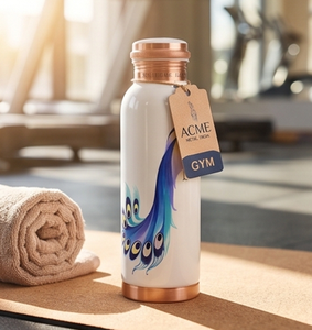Elegant Peacock Design Pure <b>Copper</b> <b>Bottle</b> for Wellness And Daily Hydration Perfect For Home Office Travel Gym Yoga and Gifting - Product Image 3