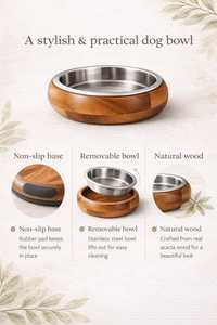 Wholesale Hs Husnain Crafts <b>Dog</b> Cat Feeder with 1 Stainless Steel <b>Bowls</b> and Mango Wood Raised <b>Stand</b> with Removable Insert - Product Image 5