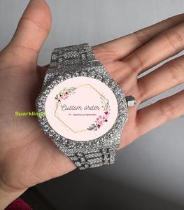 Montre analogique de luxe en moissanite pour homme, quartz, style hip-hop, sertie de cristaux de saphir, bracelet 20 mm - Product Image 3