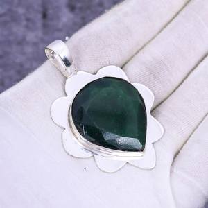 Colgante de Plata de Ley con Esmeralda Brasileña, Joyería Bohemia Hecha a Mano, Collar con Piedra Preciosa Natural, Venta al por Mayor - Product Image 6