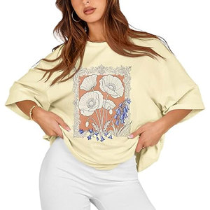 T-shirts oversize pour femmes, coton doux personnalisé, coupe ample, manches courtes, hauts décontractés pour femmes, vêtements de rue d'été et usage quotidien - Product Image 3