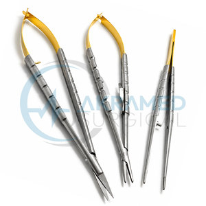 Juego de 3 Piezas de Micro Tijeras Castroviejo, Portaagujas y Pinzas, Acero Inoxidable TC, Quirúrgico Oftálmico, Certificado CE ISO - Product Image 6