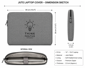 กระเป๋าใส่แล็ปท็อป Think Positive Jute สีเทา  วัสดุผ้าปอกระเจา ปิดด้วยซิป ป้องกันการกระแทก สำหรับแล็ปท็อป สไตล์เรียบง่าย - Product Image 2