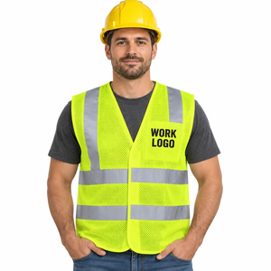 Gilet de sécurité haute visibilité en maille pour hommes, vêtements de travail réfléchissants, jaune polyester avec impression de logo - Product Image 2