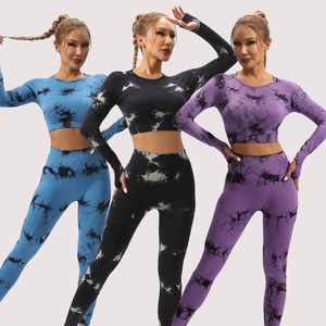 Women's Seamless <b>Tie</b>-<b>Dye</b> Yoga <b>Set</b> Long Sleeve Crop Top High Waist Leggings Gym Fitness Workout Activewear 2-Piece 2026 - Product Image 1