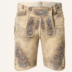 Auténticos Lederhosen Bávaros para Hombre, Pantalones Cortos Tradicionales de Cuero de Cabra Marrón con Diseño Bordado Personalizado para Oktoberfest - Product Image 1