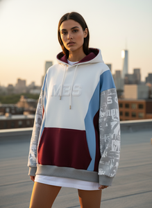 Sweat à capuche unisexe de haute qualité, style streetwear, coupe ample, en molleton épais, avec patchwork 3D en relief et blocs de couleur - Product Image 4