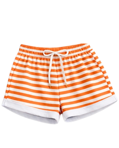 Ensemble décontracté d'été deux pièces pour femme : crop top rayé orange et short, taille élastique, tenue de détente, streetwear, OEM - Product Image 3