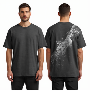 เสื้อยืดพิมพ์ลาย DTF สีเทาชาร์โคลสำหรับผู้ชาย ลายกราฟิกอนุภาค ทรงโอเวอร์ไซส์ เสื้อผ้าฝ้ายลำลอง - Product Image 1