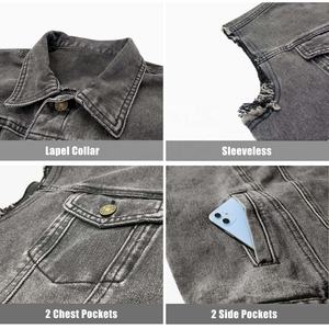 Gilet en jean sans manches personnalisé pour hommes, vêtements de rue respirants en coton lavé de haute qualité, style décontracté pour les saisons d'automne - Product Image 4