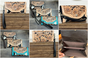 Sac à main en cuir véritable pour femme, fait à la main, grande capacité, pochette pour téléphone portable, bracelet, design de luxe personnalisé, portefeuille long en cuir de vache - Product Image 3