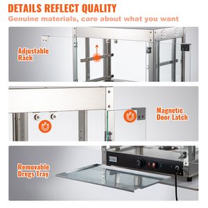 Scaldapizza Commerciale da 800W a 2 Livelli con Riscaldamento 3D, Illuminazione a 3 Colori e Ventola Inferiore Manuale per Espositori da Banco - Product Image 6