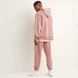 Sudadera con Capucha Rosa para Hombre, Corte Holgado, Color Sólido, Informal, Tejida, Manga Larga, con Bolsillos, para Otoño - Product Image 4