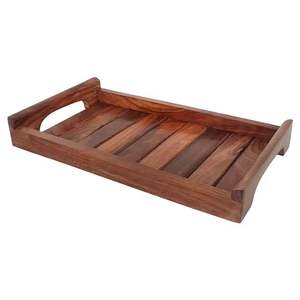 Slatted Solid Wood Serving Tray with Handles Rectangular Rustic Food Tray for Kitchen Dining <b>Coffee</b> <b>Table</b> Home Decor - Product Image 2
