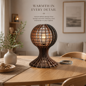 Premium Globe <b>Table</b> Lamp Wooden Laser Cut Decorative Lighting | Handcrafted Wooden Sphere Lamp for Living Room Bedroom Study - Product Image 3