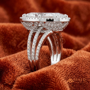 Elegant 925 Sterling Silver Marquise Cut Halo Diamond Engagement <b>Ring</b> with Triple <b>Split</b> Shank Band for Women - Product Image 3