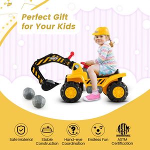 Ride-On Bulldozer Digger <b>Push</b> <b>Car</b> Toy with Working Shovel and Safety Helmet - Product Image 5