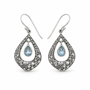 Boucles d'oreilles fines en argent sterling 925 avec topaze bleue naturelle facettée BER-31, fabrication OEM ODM sur mesure, marque privée, bijoux indiens pour femmes - Product Image 1