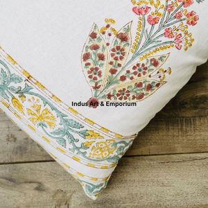 Funda de Cojín Cuadrada Decorativa de Lona de Algodón con Estampado a Mano Indio, 40 x 40 cm - Product Image 3