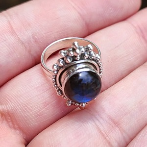 <b>Labradorite</b> <b>Ring</b> 925 Sterling Silver Handmade Boho Statement Promise Jewelry for Women Natural Round Shape Gemstone Jewelry - Product Image 3