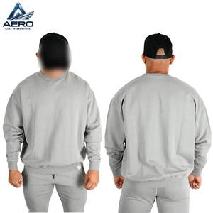 Sweat-shirt pour homme de qualité supérieure, coupe ample, col rond, gris clair uni, en molleton épais, vente en gros - Product Image 4