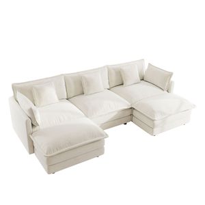 Divano Angolare Moderno Minimalista a U, 5 Posti Convertibile con Poggiapiedi Reversibile e 2 Pouf, Morbido per Soggiorno - Product Image 5