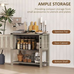 Mobiletto Bar Caffè a Doppia Anta in Legno Grigio Sbiancato per Ingresso e Soggiorno con Ripiano Inferiore - Product Image 4