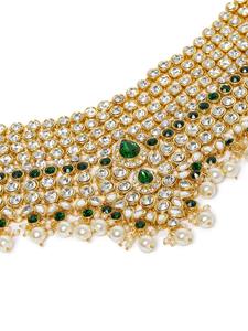 ชุดสร้อยคอทองแดงชุบทองโบราณประดับมุกสไตล์ชาติพันธุ์สำหรับเจ้าสาว พร้อมต่างหูและเครื่องประดับศีรษะแบบมังติกก้า ของขวัญสำหรับงานหมั้นและงานแต่งงาน - Product Image 3