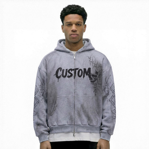 Sudadera con capucha unisex de algodón 100% personalizada, corte regular, lavado ácido, 370 g/m², con logo en la manga izquierda, estilo streetwear de invierno, con cremallera, de alta calidad. - Product Image 2