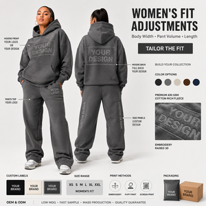 Ensemble assorti surdimensionné personnalisé avec logo sérigraphié pour femme, en molleton de coton et polyester, avec poches latérales et taille côtelée, style streetwear privé - Product Image 5