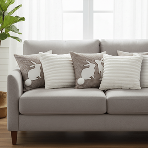 SOGA Juego de 6 fundas de almohada, 3x 45 cm, diseño de conejito de guinga marrón y 3x 45 cm, elegantes almohadas decorativas y de estilo nórdico con textura blanca - Product Image 2