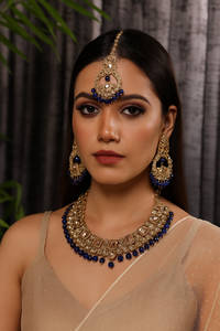 Juego de Joyería Étnica de Lujo para Novia, Chapado en Oro, con Cristales y Diamantes de Imitación, Collar, Aretes y Maang Tikka para Mujer, para Boda - Product Image 2