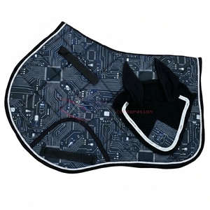 Premium Horse Saddle Blanket with Ear <b>Bonnet</b> Set Soft Quilted Fabric Breathable Anti Friction Equestrian Riding Gear - Product Image 1