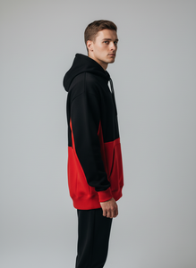 Sweat à capuche premium bicolore noir et rouge - Streetwear personnalisé de qualité supérieure - Product Image 3